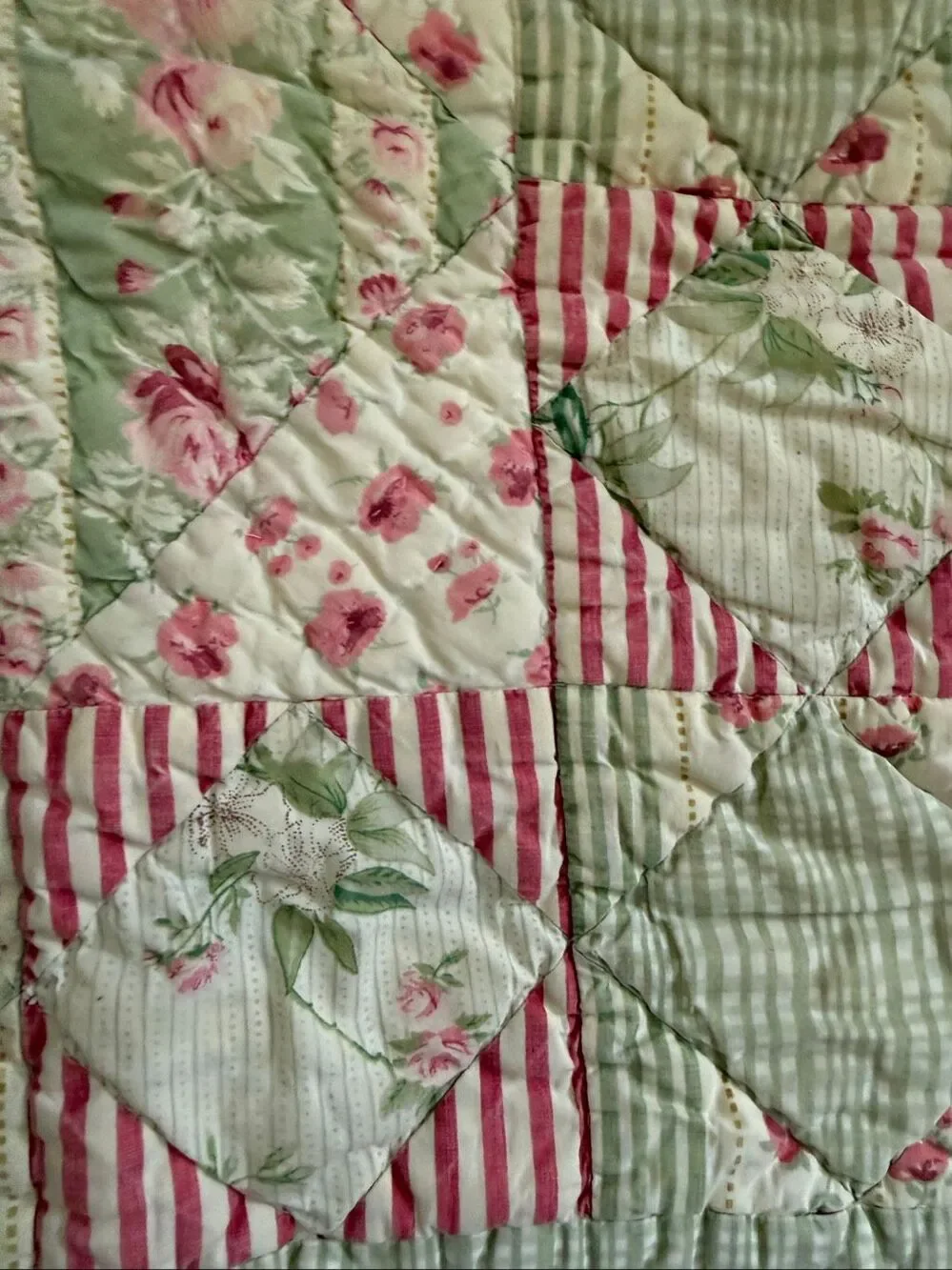LL Bean Quilted Sage Green Pink Floral Standard Pillow Shams Cottagecore Shabby